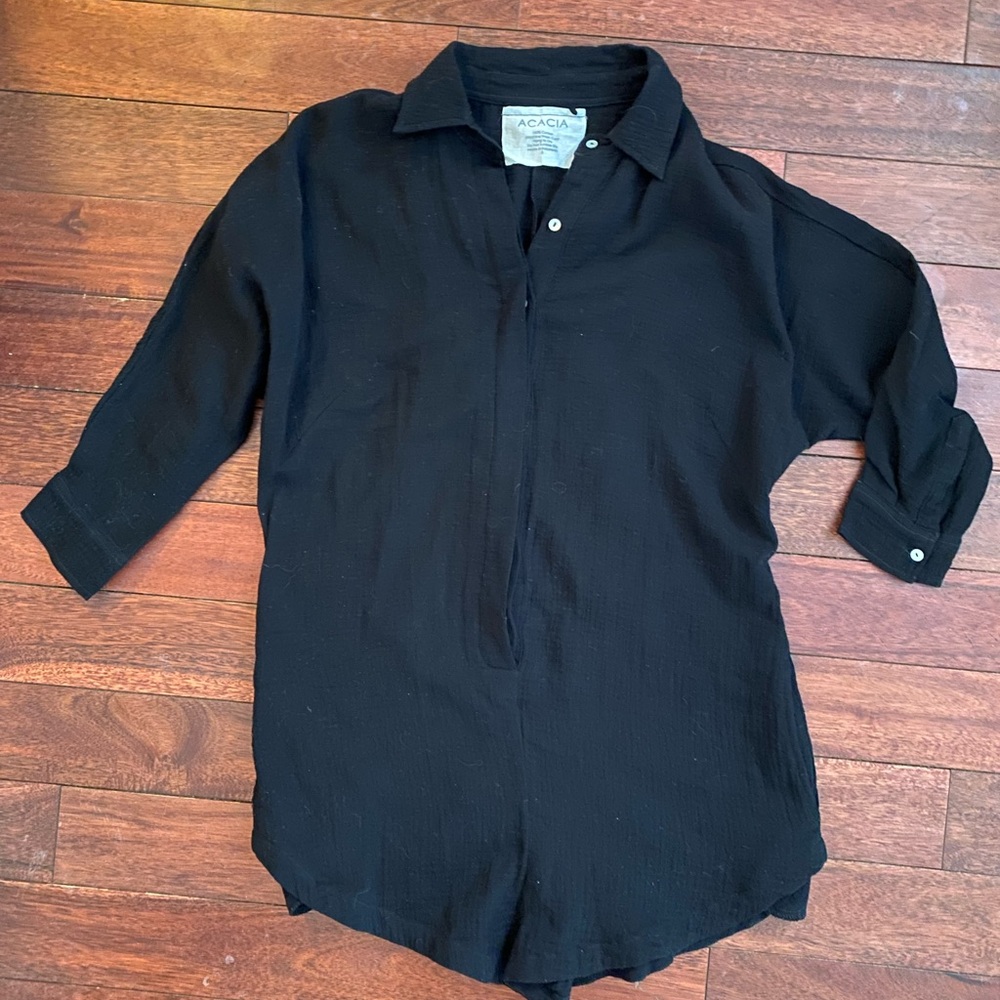 acacia swimwear Black Lightweight Button-Front Swim Coverup Tunic